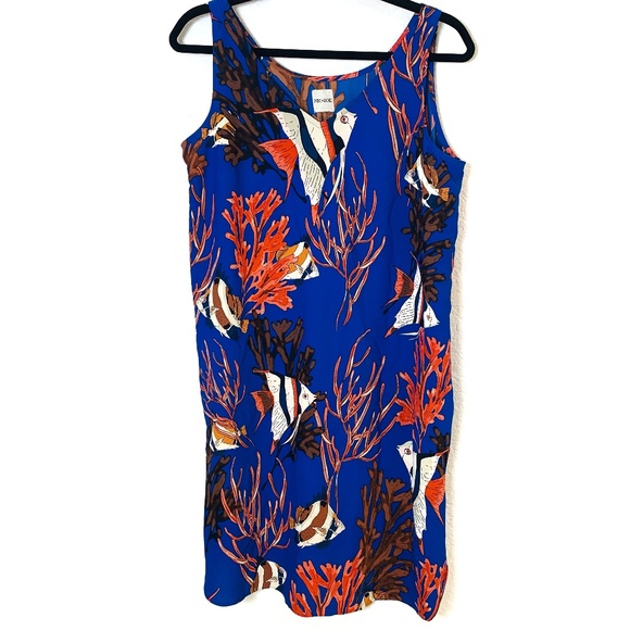 Nic + Zoe Fish Print Sundress Blue Large Nautical Beach Ocean Tropical Resort - Picture 1 of 12